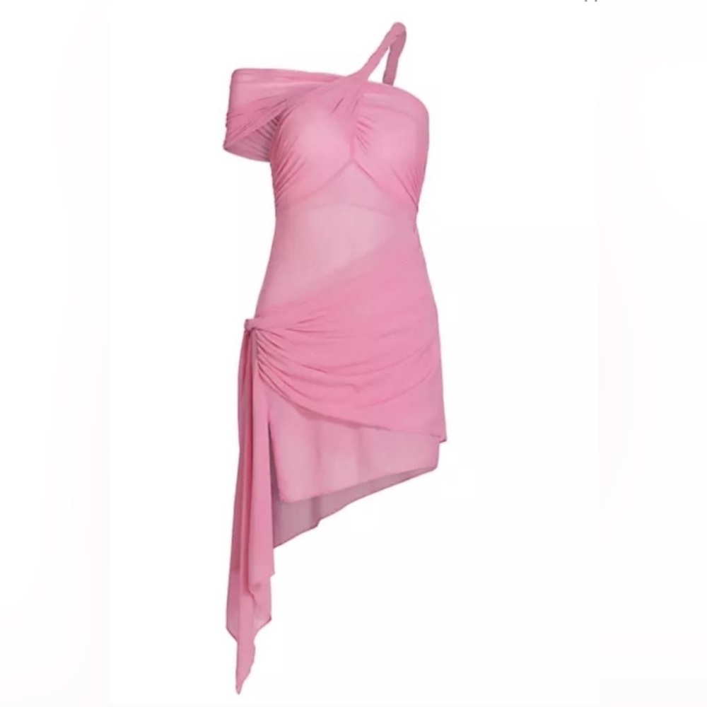 Ronny Kobo Izel Pink Sheer Mesh Off The Shoulder Mini Dress M
